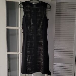 Vince Camuto Black Sleeveless Midi Dress with Tweed Front and SIDE POCKETS
